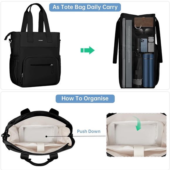 NWOT black lunch bag/work tote multi-pocket crossbody or shoulder strap bag - Picture 3 of 15